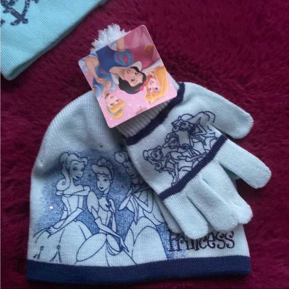 Disney Princess Light Blue and Navy Hat and Gloves Set